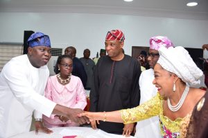 Lagos State Governor, Mr. Akinwunmi Ambode, with the Daughter of late Chief Rasheed Gbadamosi, Mrs. Kunbi Osinoiki; Secretary to the State Government, Mr. Tunji Bello; member, House of Representatives, Hon. Babajide Benson and President, Lagos Chambers of Commerce & Industry (LCCI), Chief Mrs. Nike Akande during a State reception in honour of late Chief Rasheed Gbadamosi by the Lagos State Government at the Lagos House, Ikeja, on Thursday, November 24, 2016. 